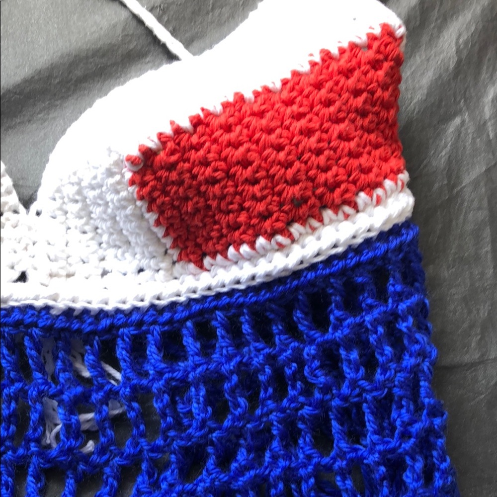 Red, White, and Blue Crochet Halter Top with Fringe - Picture 8 of 15
